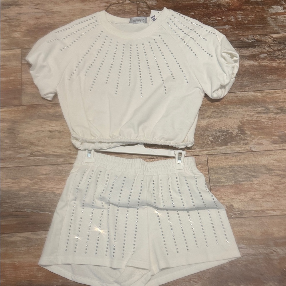 Blue B Embellished white Two-Piece Set
